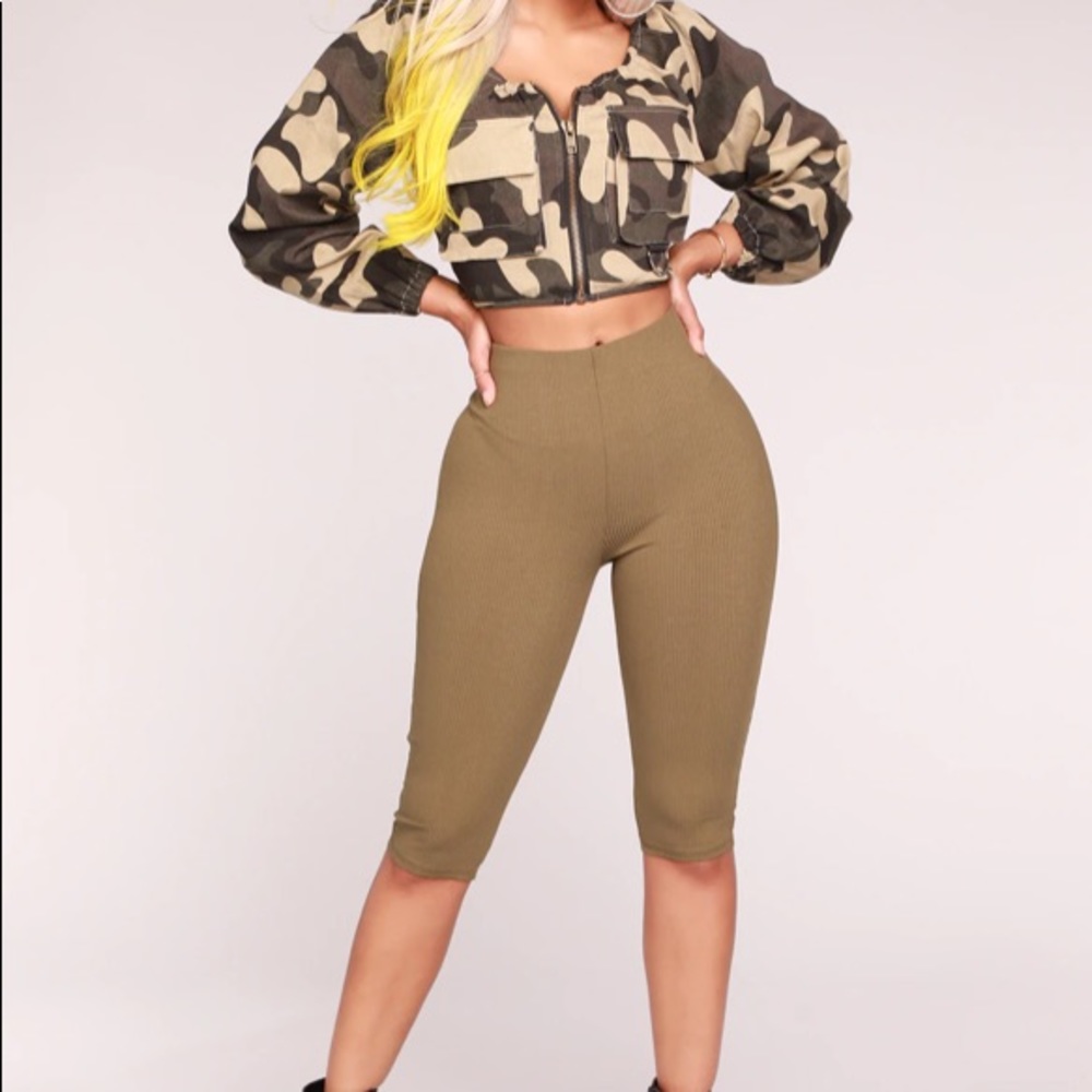 Fashionnova Ribbed Biker Shorts Olive